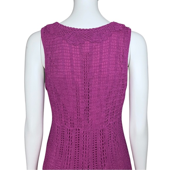 Vintage 90s Y2K Magenta Crochet Midi Dress. Medium. Cottagecore Festival Boho - Picture 9 of 12